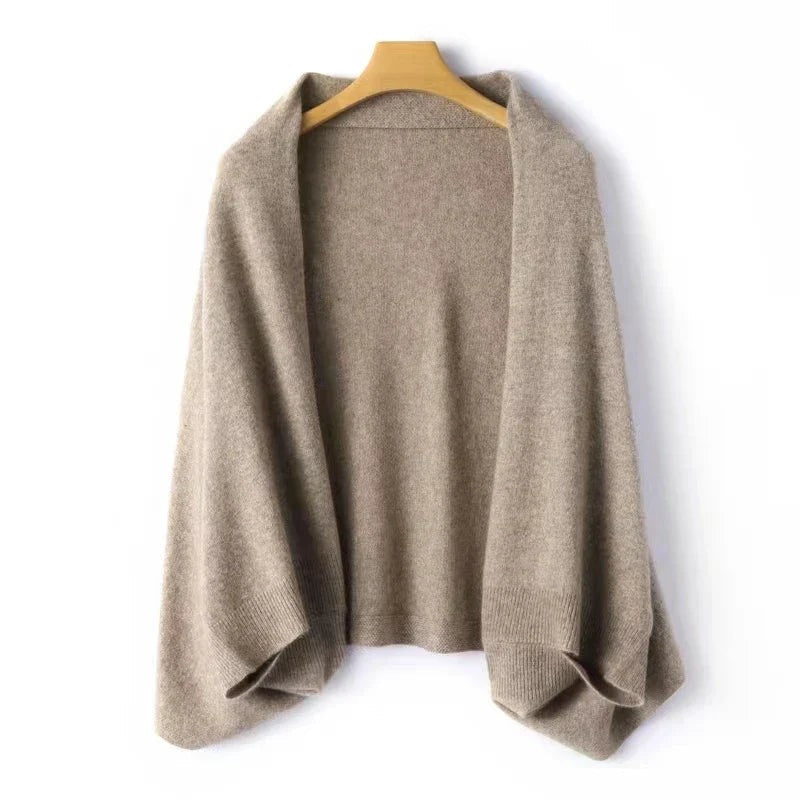 Brown draped open-front cardigan