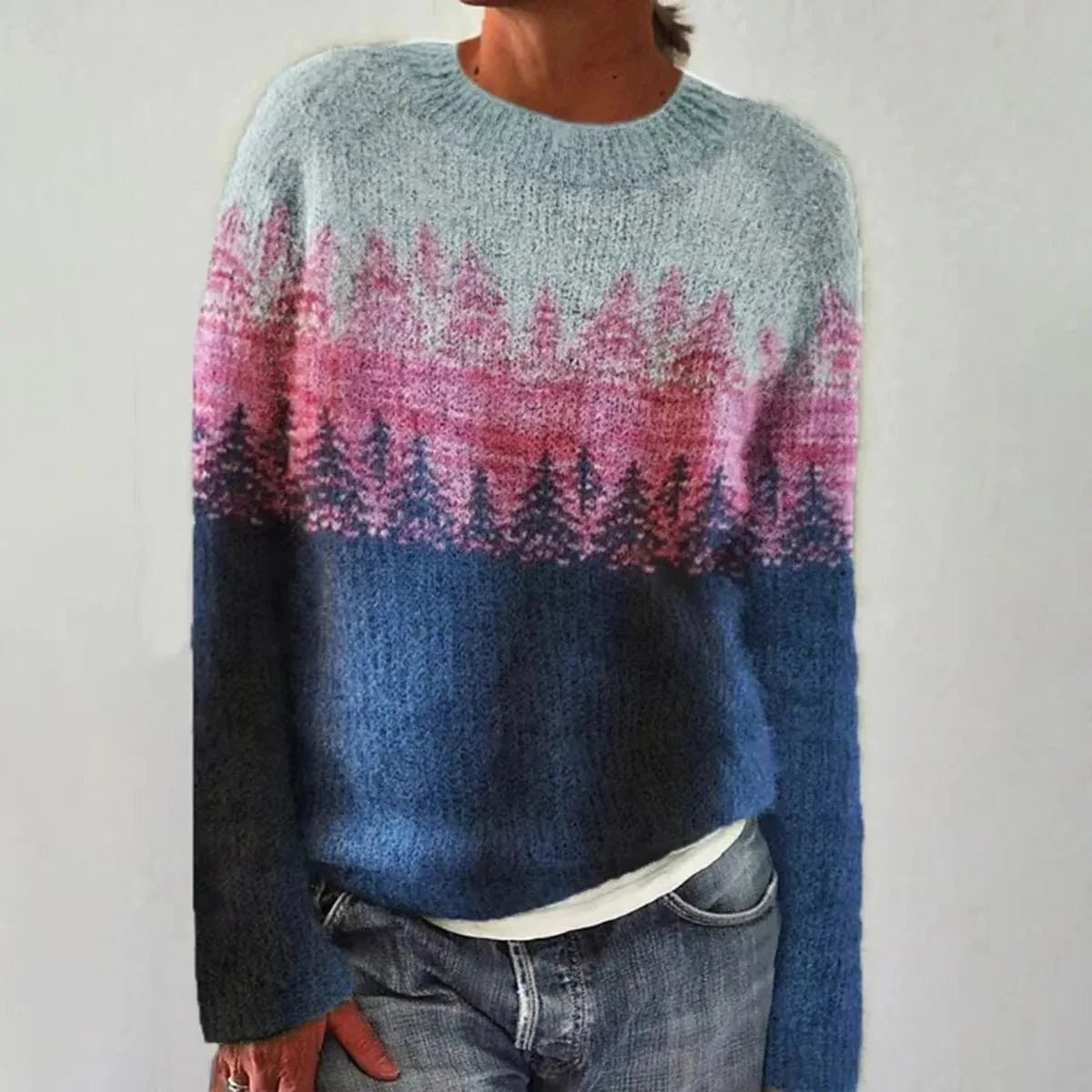 Blue fair isle boat neck jumper