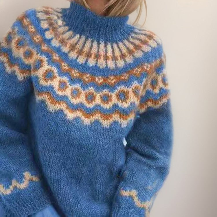 Blue fair isle high neck jumper
