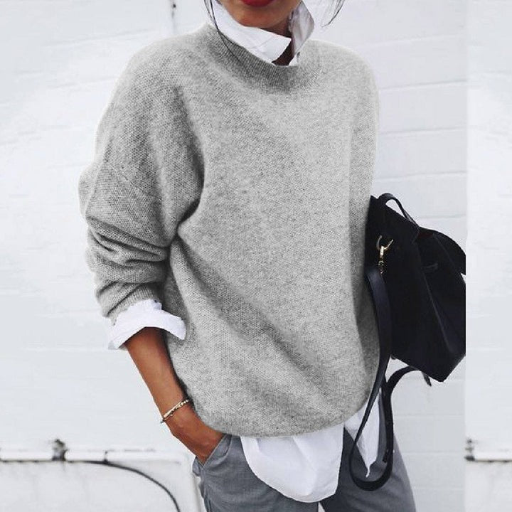 Gray fine knit crew neck jumper