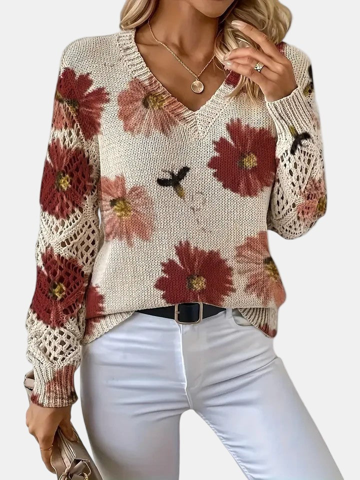 Floral v-neck jumper