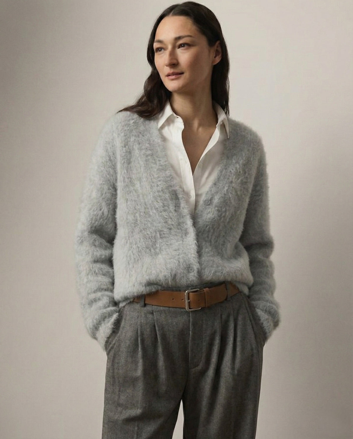 Fluffy v-neck button cardigan