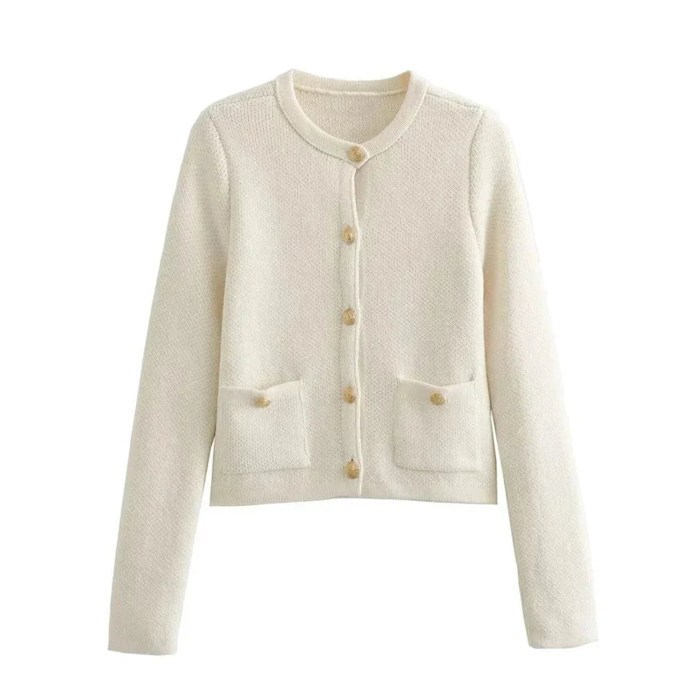 White gold button knit cardigan