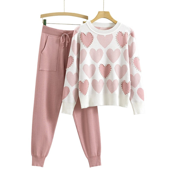 Heart knit jumper and jogger set