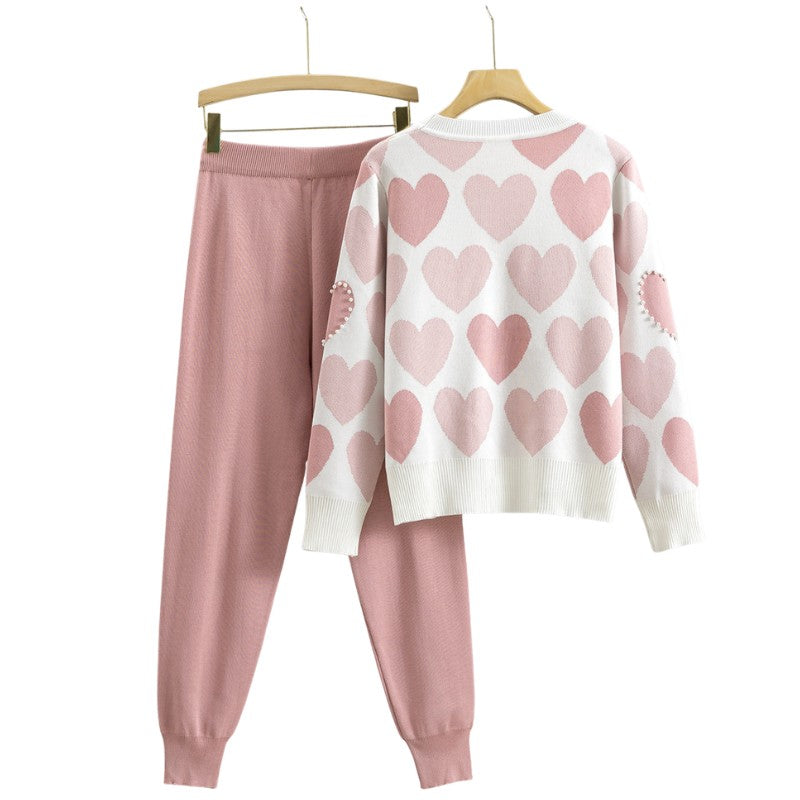 Heart knit jumper and jogger set