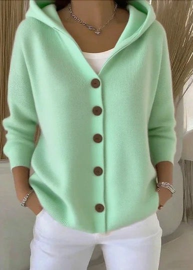 Green hooded button knit cardigan