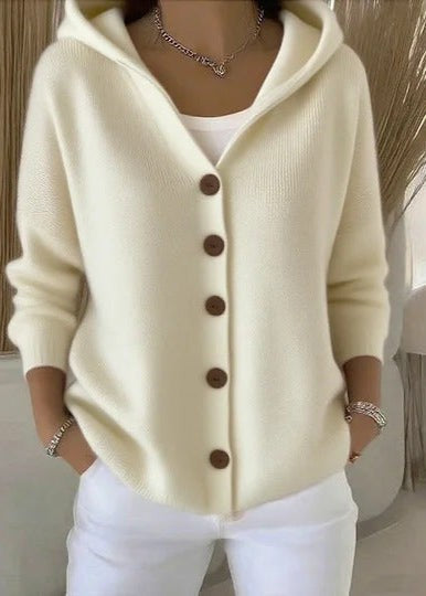 Ivory hooded button knit cardigan