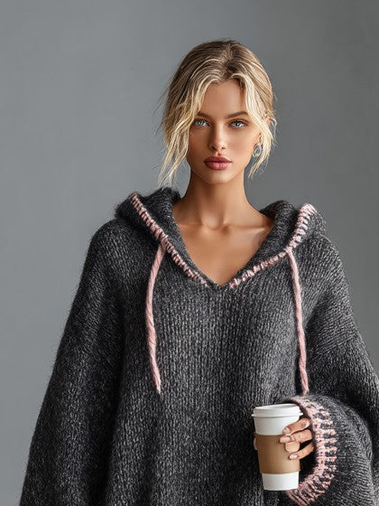 Hooded chunky knit mini dress