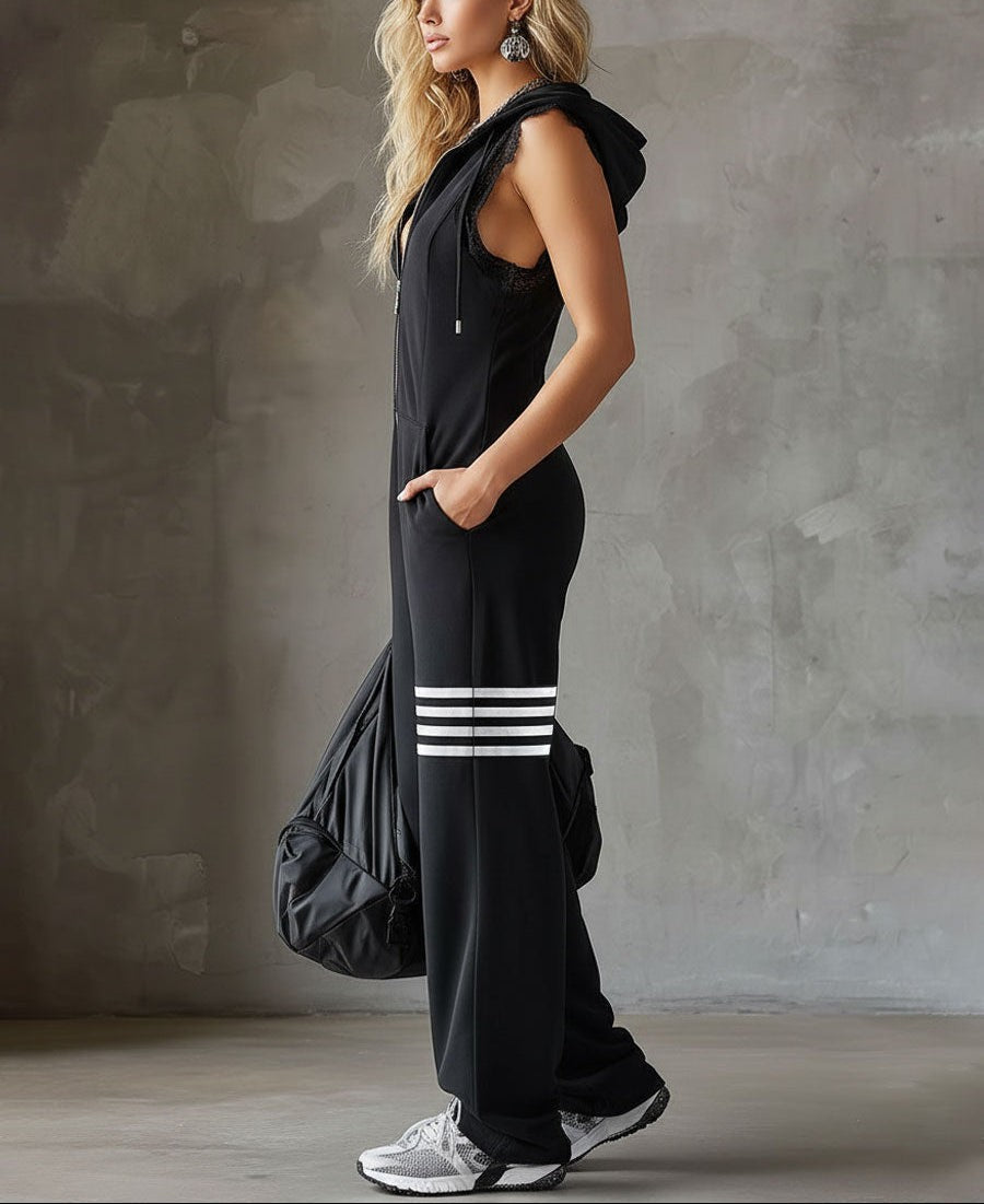 Hooded sleeveless jumpsuit