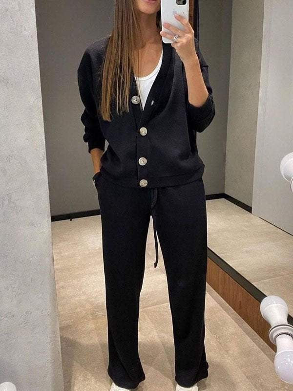 Black knit cardigan and trouser co-ord