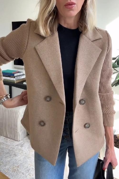 Brown knit-sleeve tailored blazer