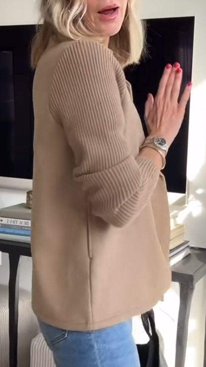 Knit-sleeve tailored blazer