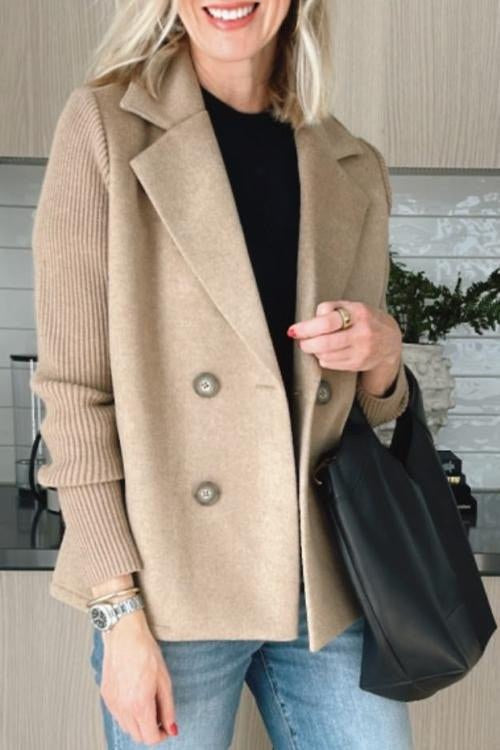 Khaki knit-sleeve tailored blazer