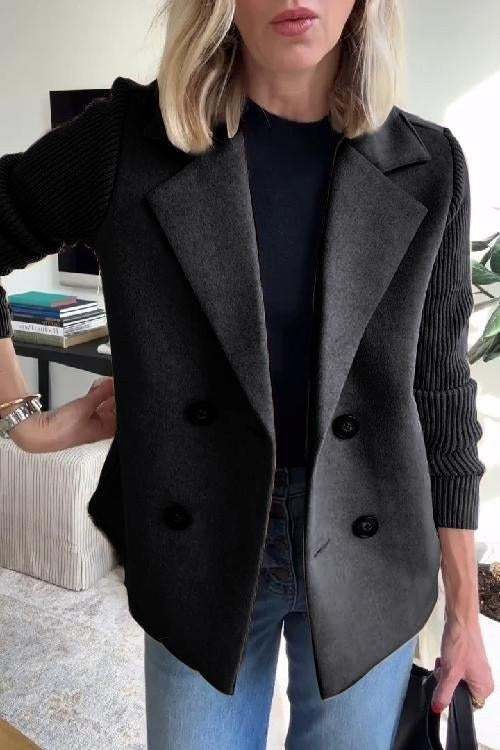 Black knit-sleeve tailored blazer