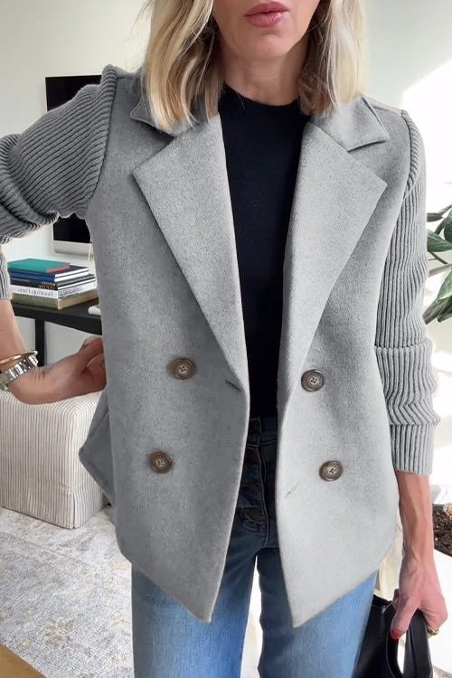 Grey knit-sleeve tailored blazer