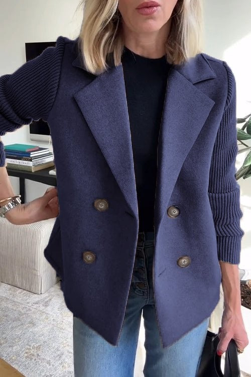 Blue knit-sleeve tailored blazer