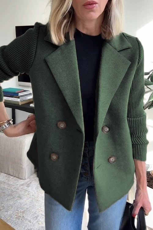 Green knit-sleeve tailored blazer