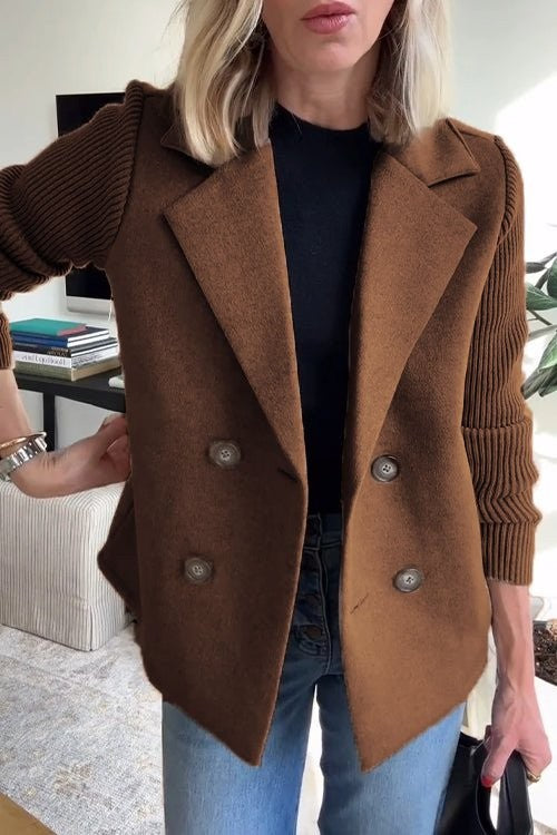 Dark Brown knit-sleeve tailored blazer