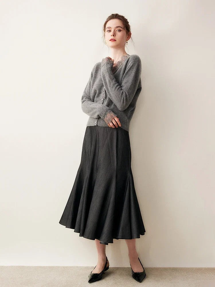 Lace-trim v-neck cardigan