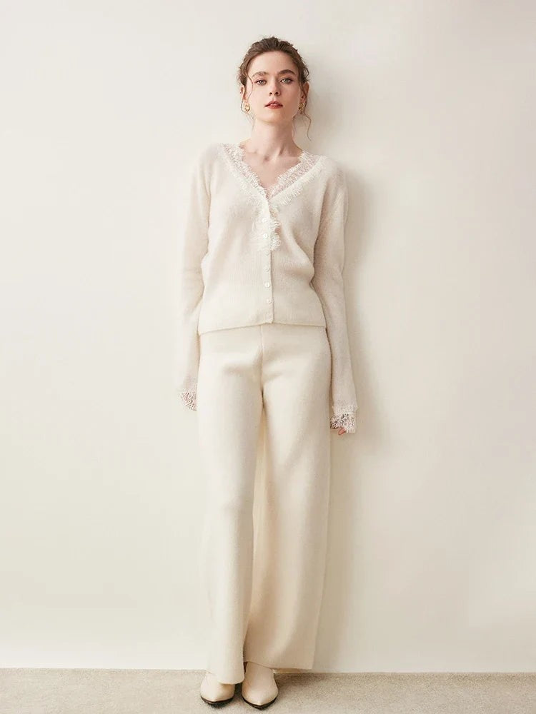 Lace-trim v-neck cardigan