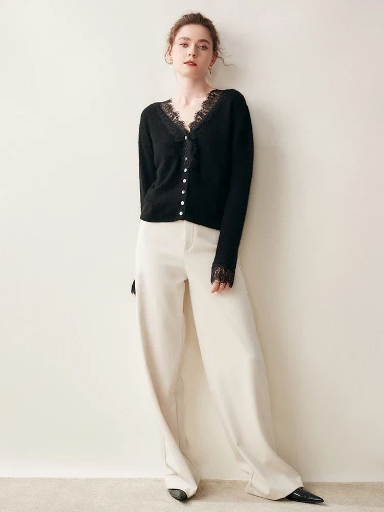 Lace-trim v-neck cardigan