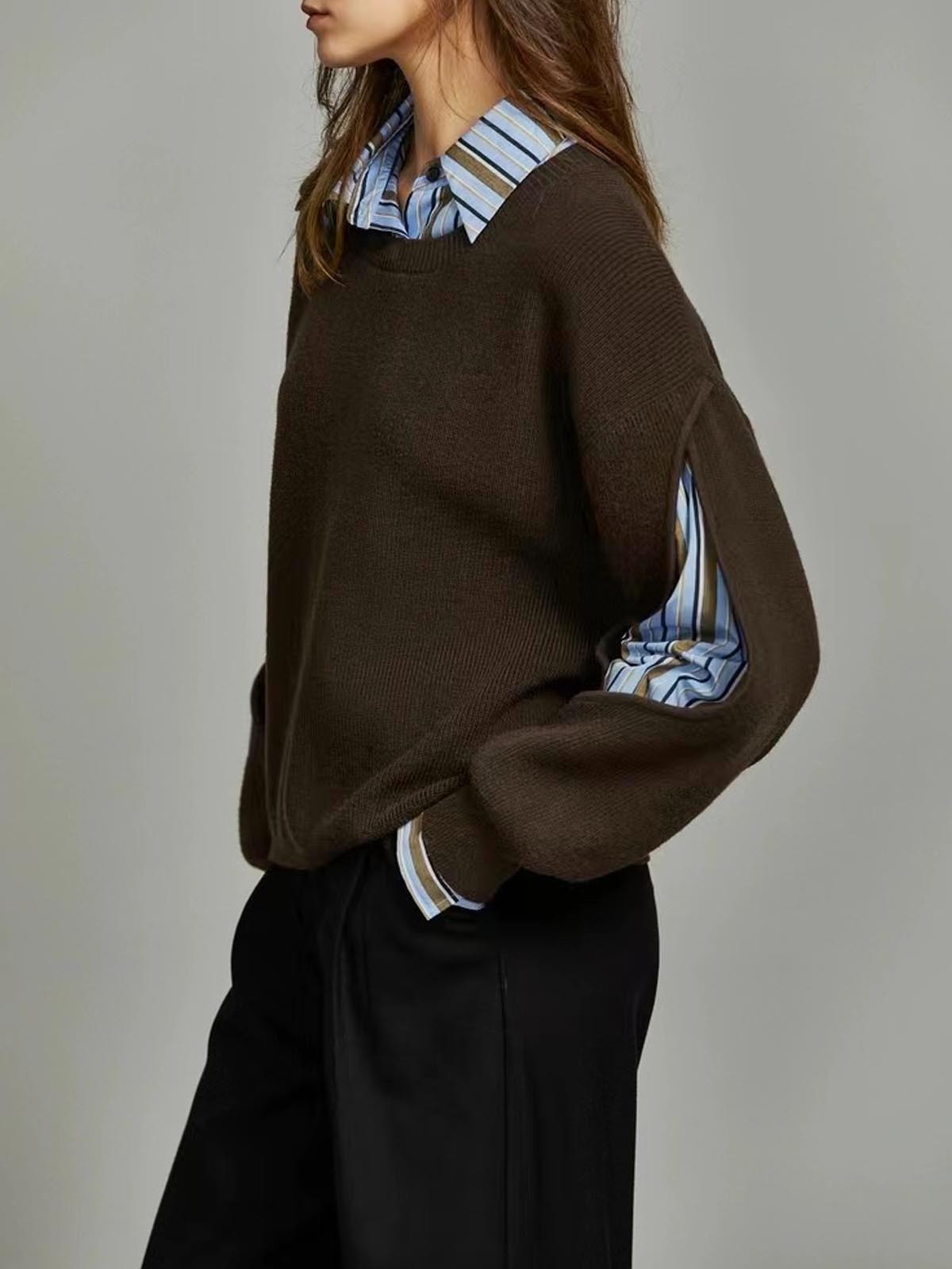 Layered shirt crew neck jumper