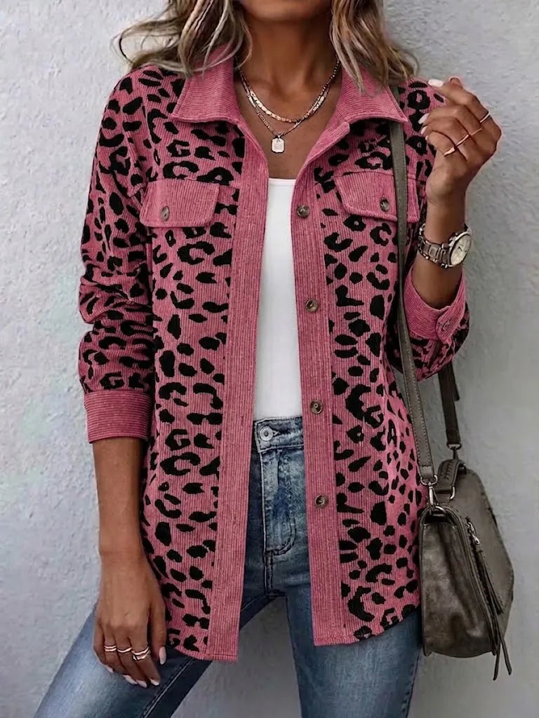 Rose Pink leopard print corduroy shacket