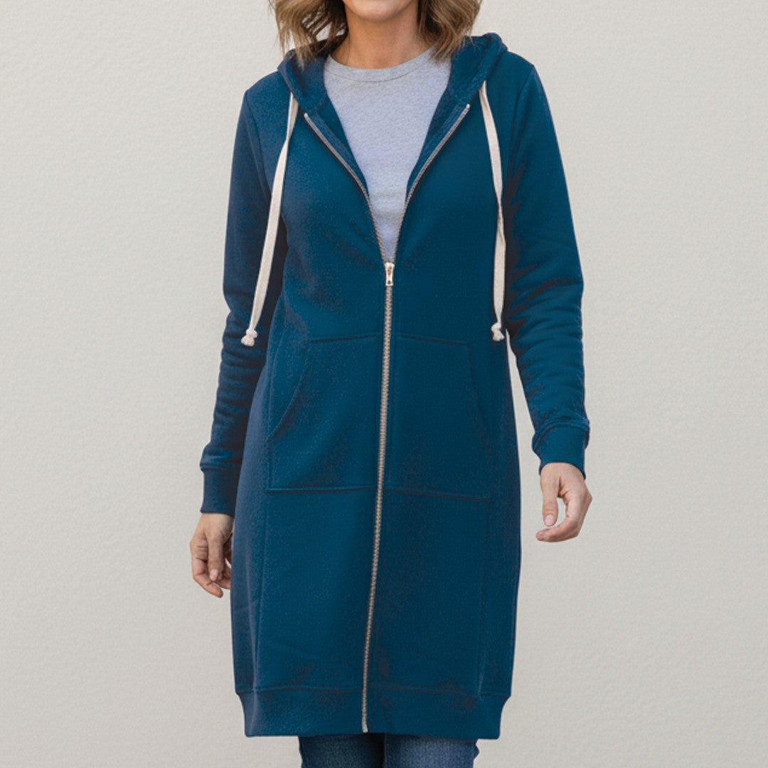 Blue longline zip-up hooded jacket