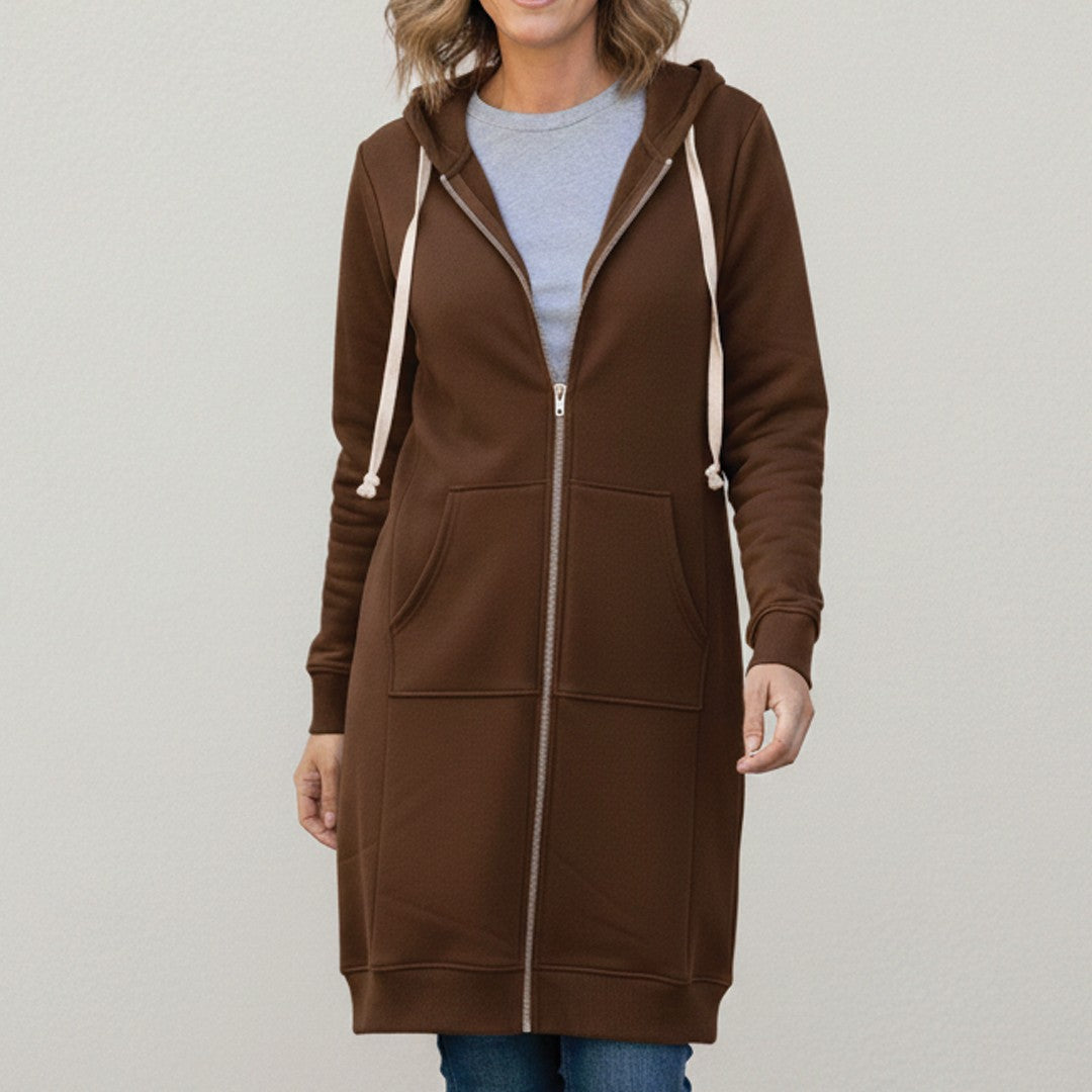 Coffee longline zip-up hooded jacket