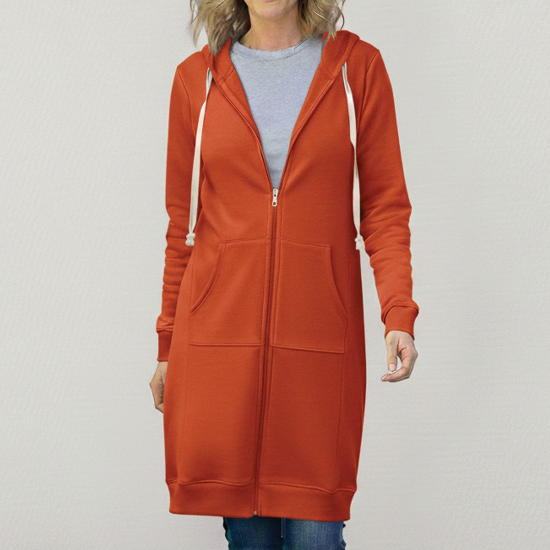 Orange longline zip-up hooded jacket