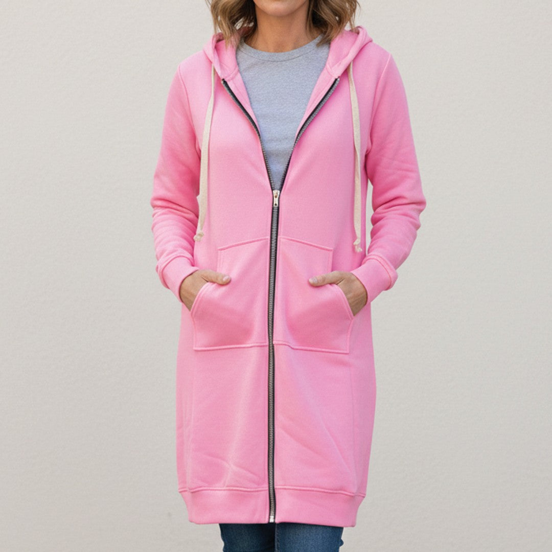 Pink longline zip-up hooded jacket
