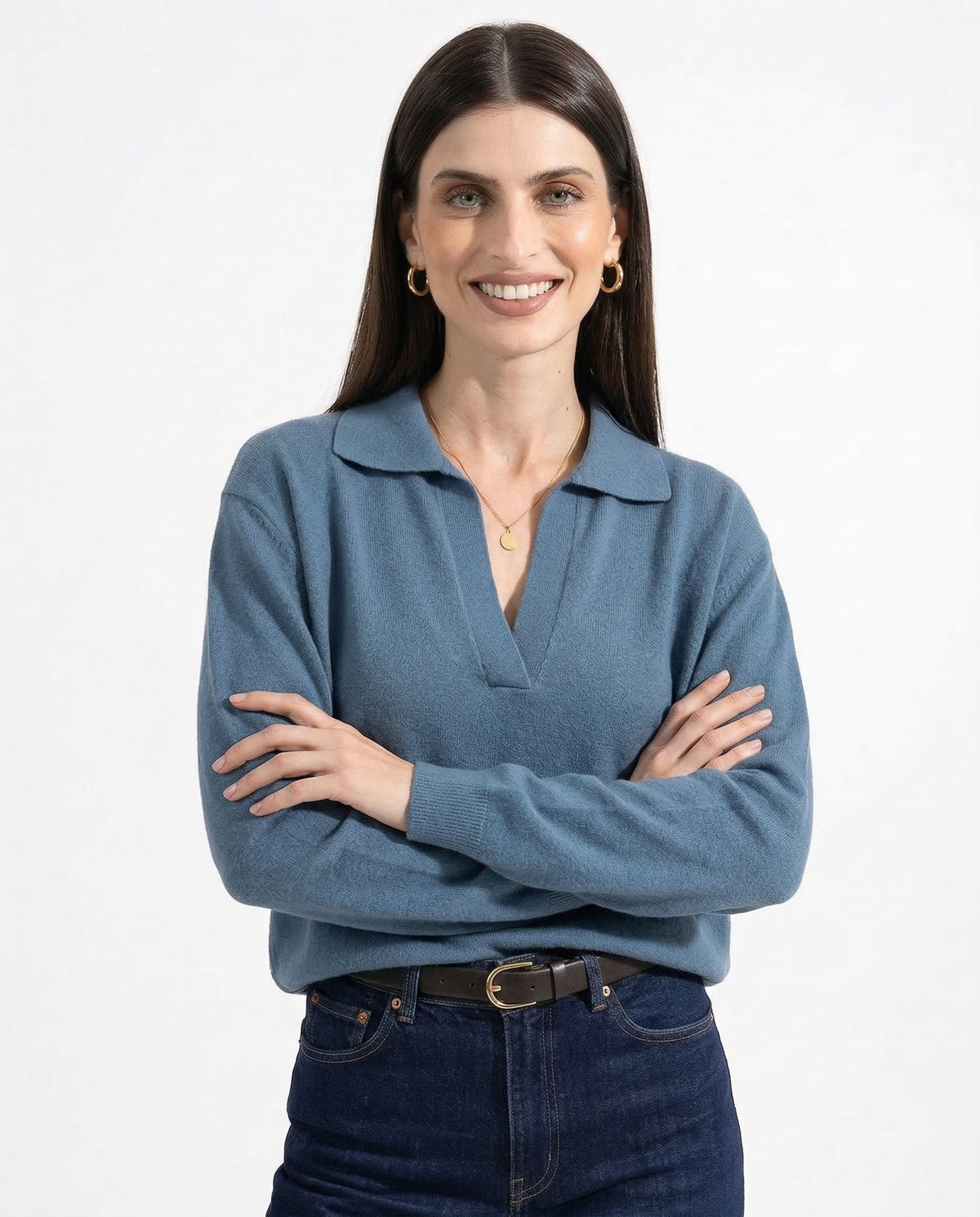 Merino wool collared knit polo top