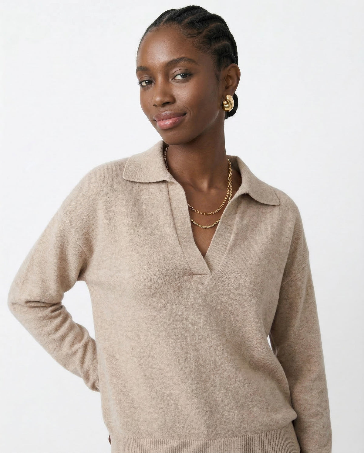 Merino wool collared knit polo top