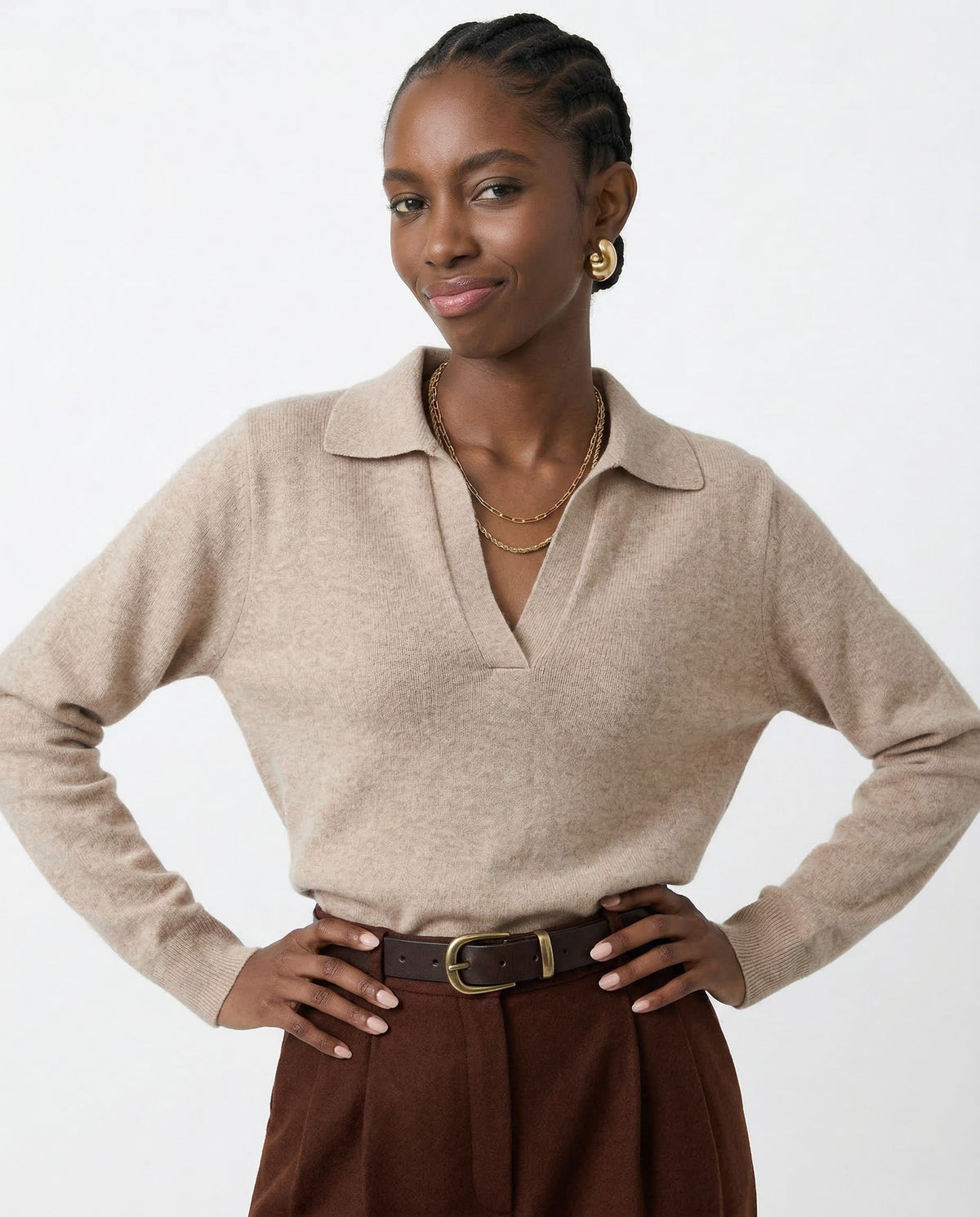Merino wool collared knit polo top