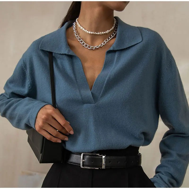 Merino wool collared knit polo top