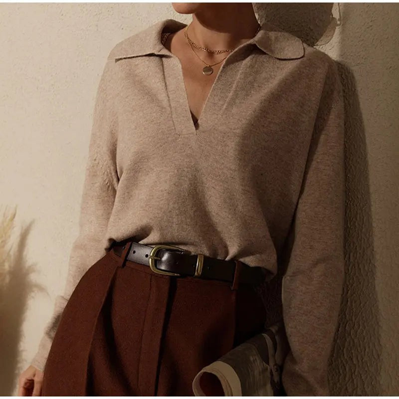 Merino wool collared knit polo top