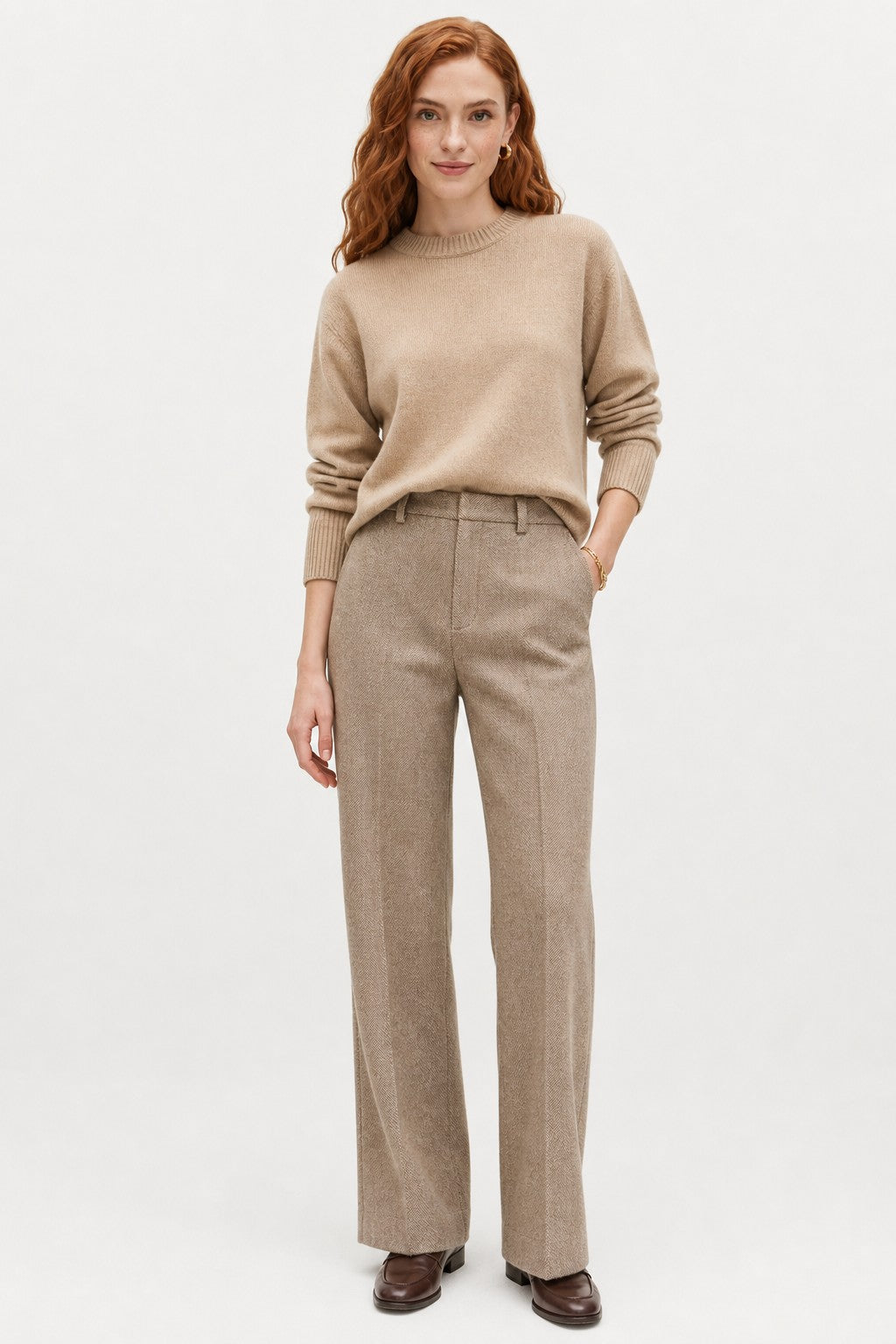 Camel merino wool fair isle jumper