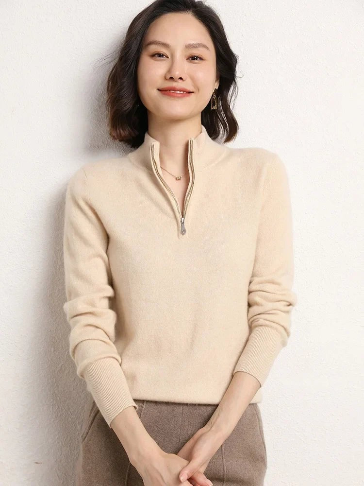 Khaki merino wool half zip jumper