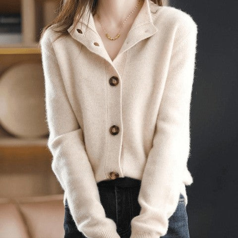Mock neck button cardigan