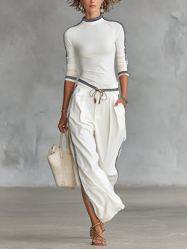 White mock neck knit co-ord set