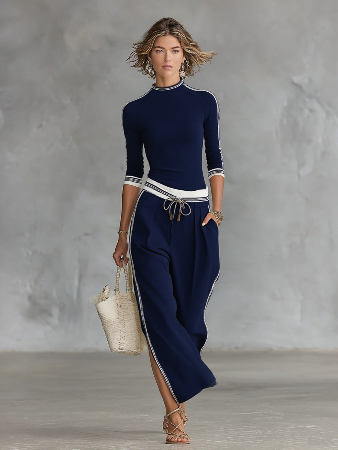 Navy mock neck knit co-ord set