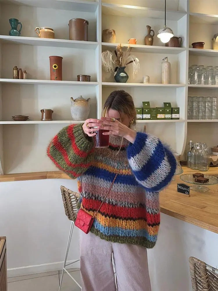 Multicolour mohair roll neck jumper