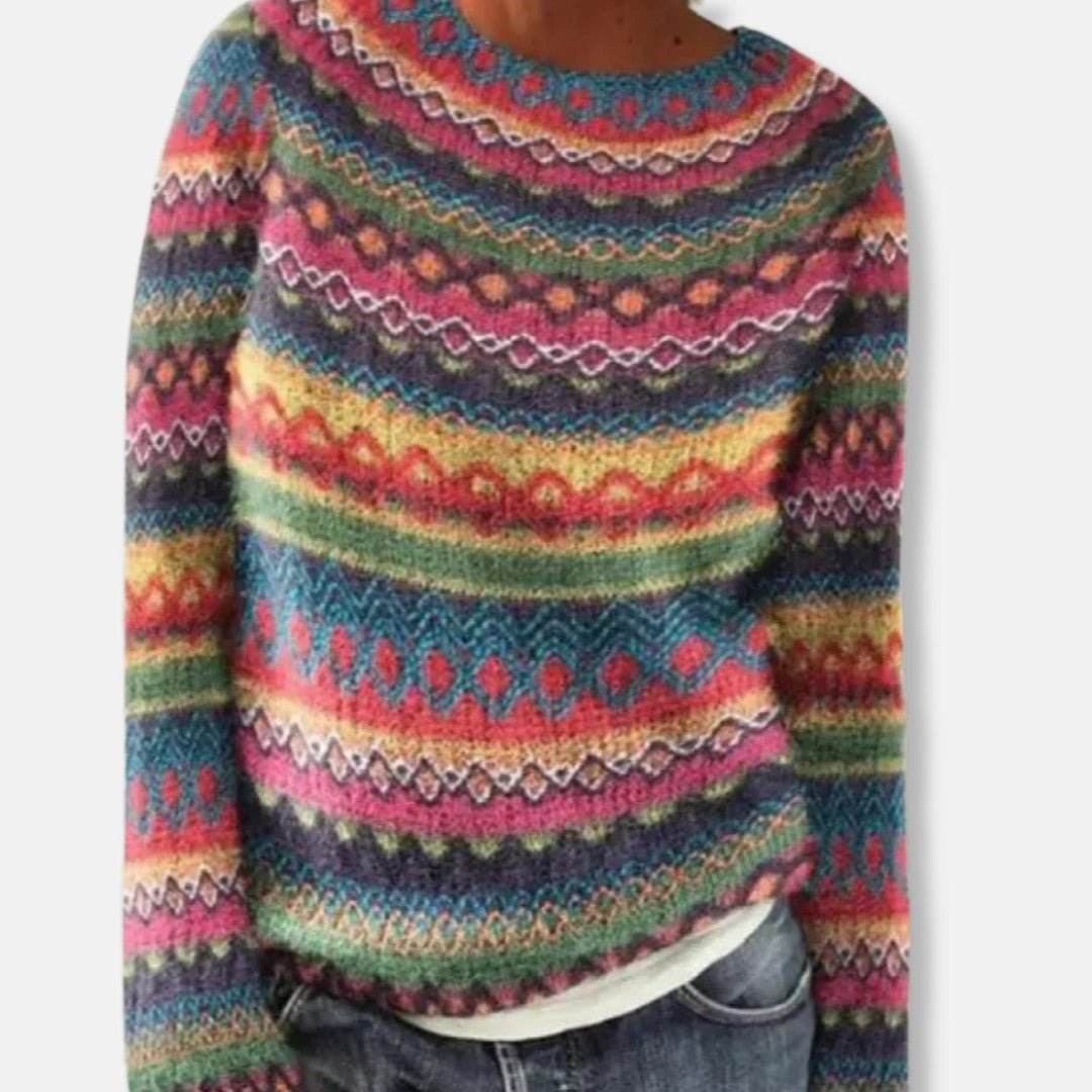 Yellow multicolour patterned knit jumper