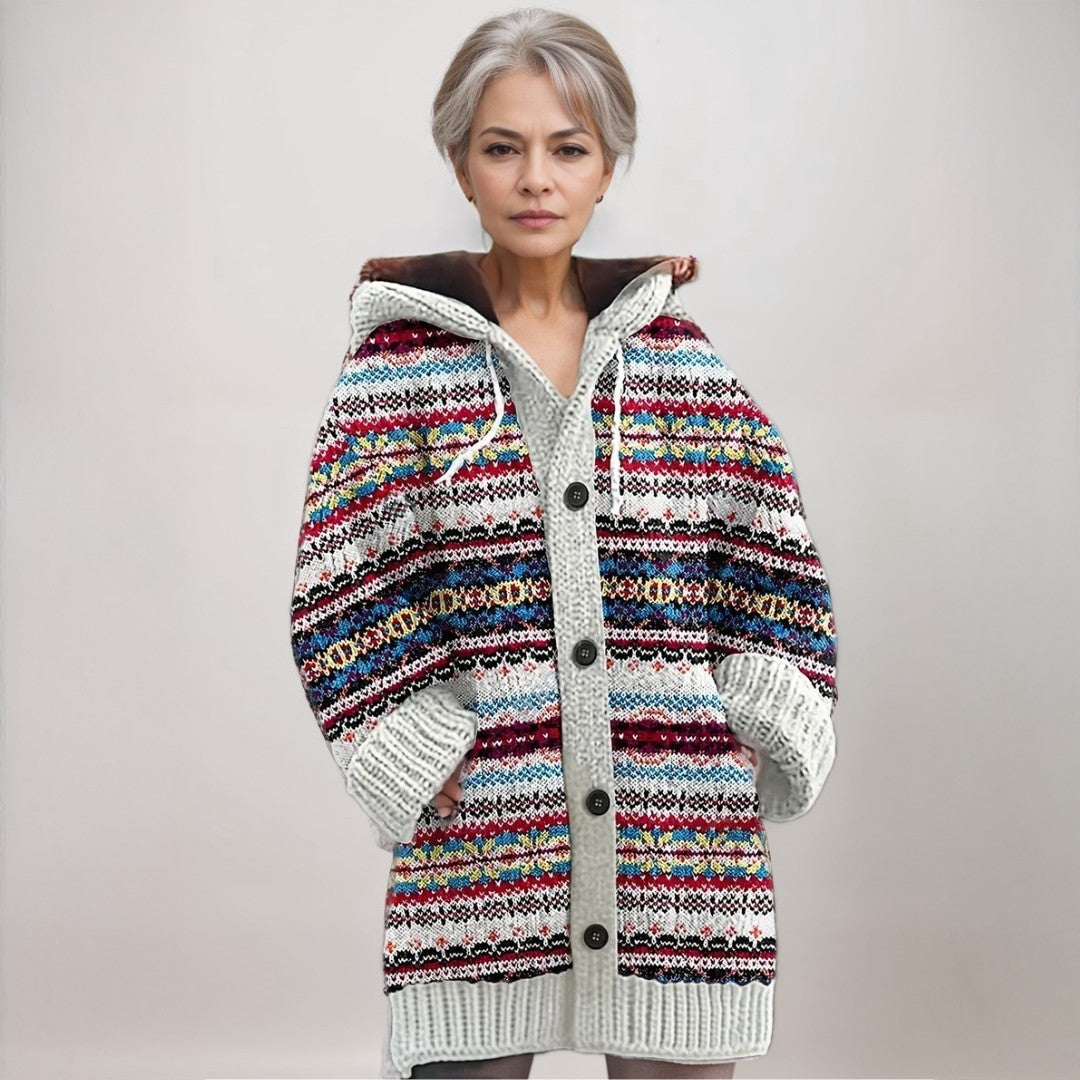 Multicolor nordic fair isle hooded cardigan