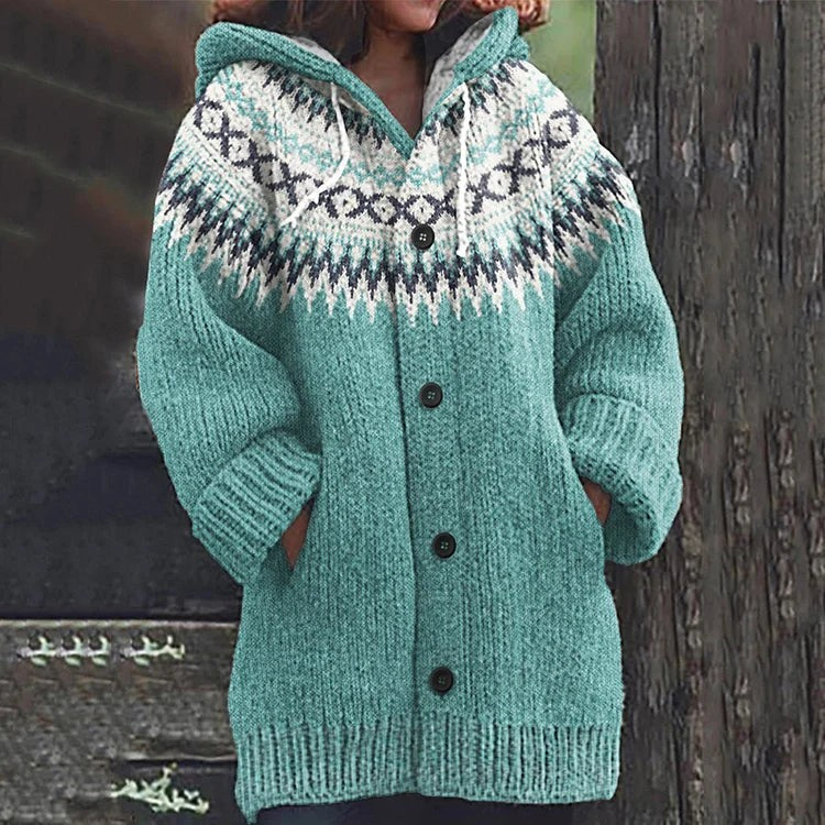 Light Blue nordic fair isle hooded cardigan