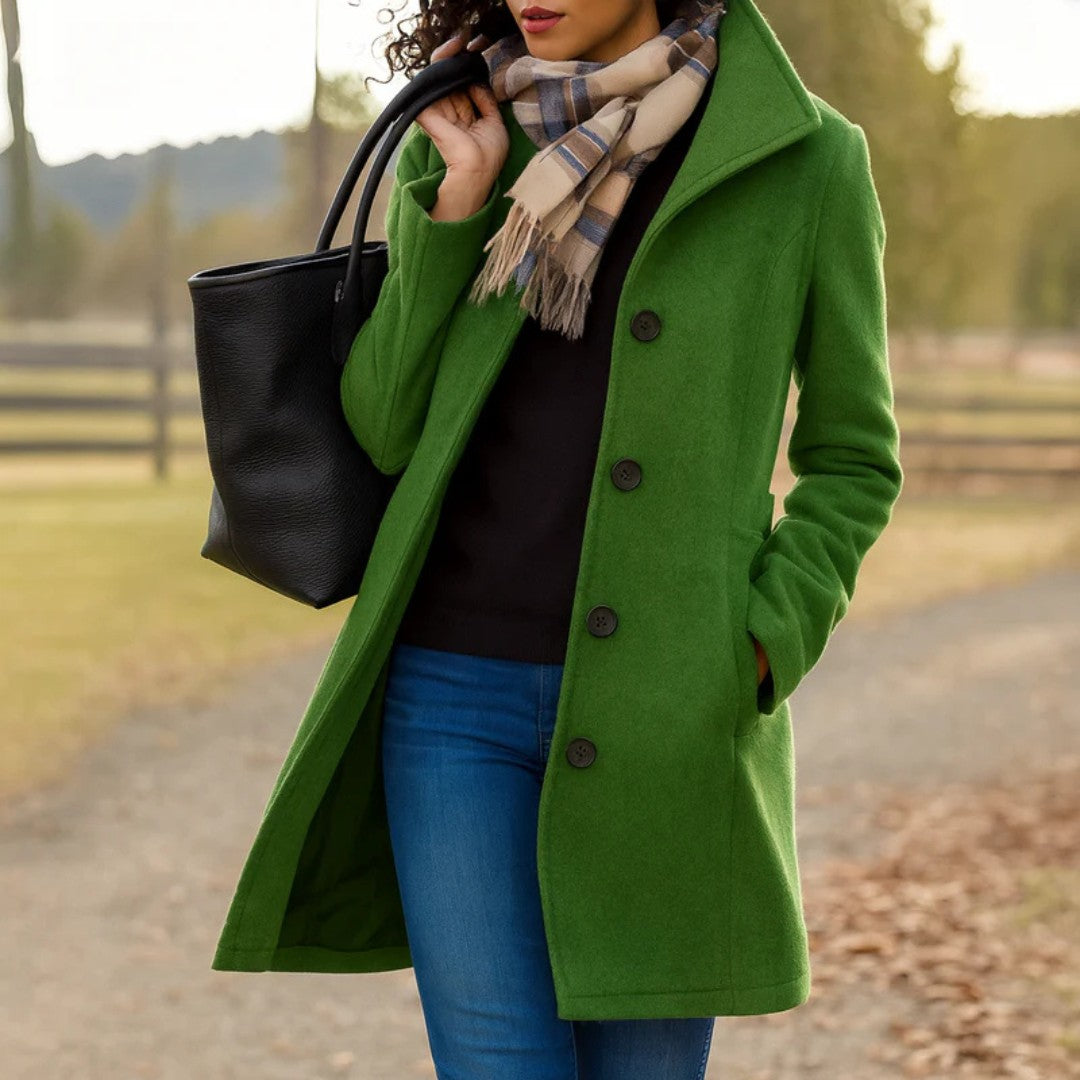 Moss Green notch-collar wool coat