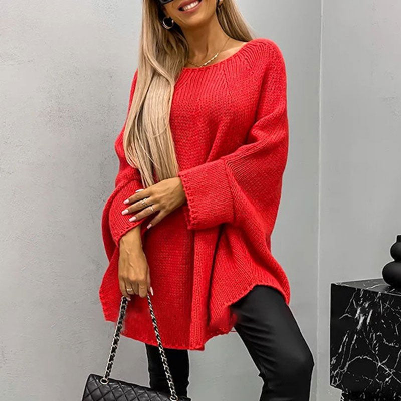 Red oversized batwing knit jumper