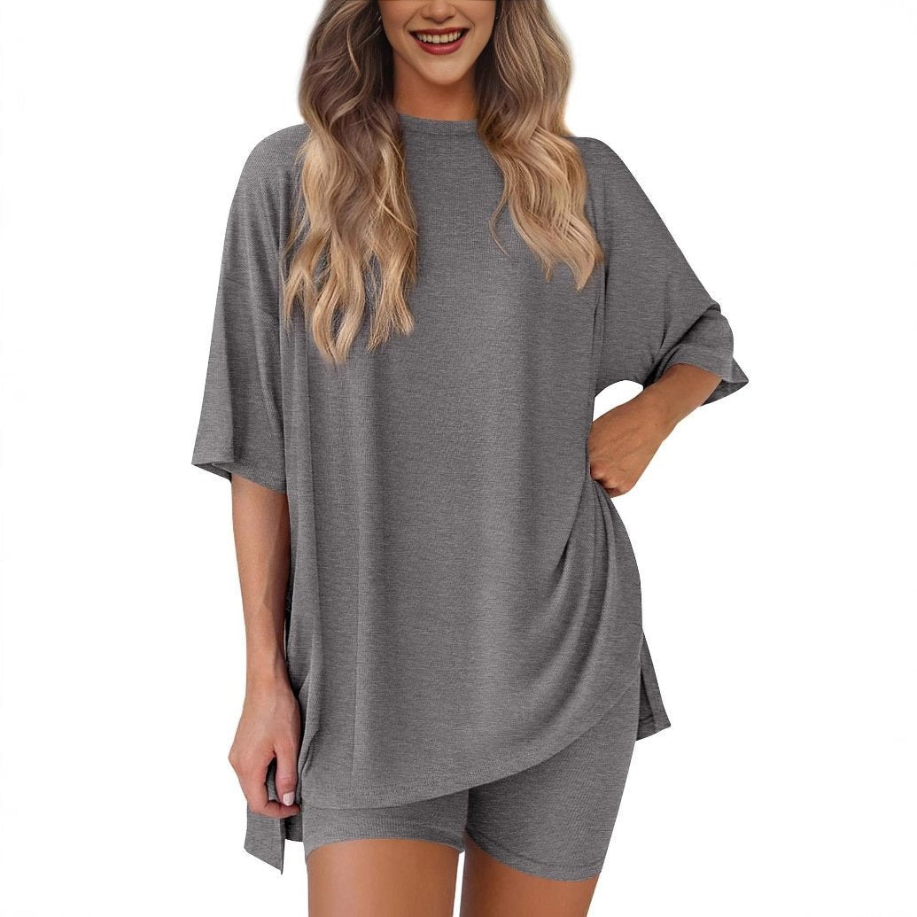 Grey oversized knit t-shirt and shorts co-ord