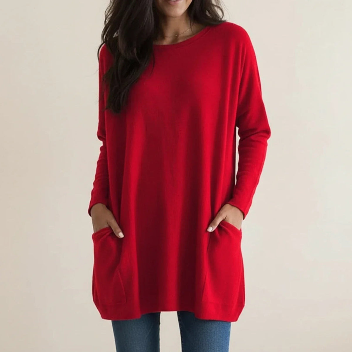 Red oversized longline jumper
