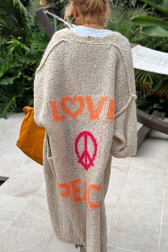 Beige oversized longline knit cardigan